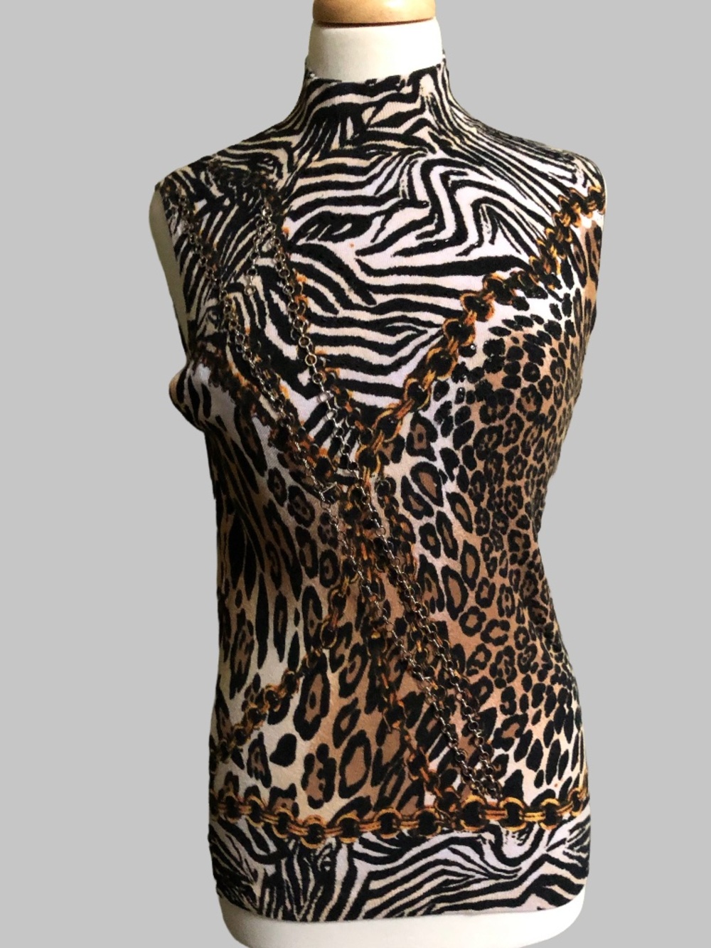 Dolce Cabo Asymmetrical Chain Animal Print Top (M)